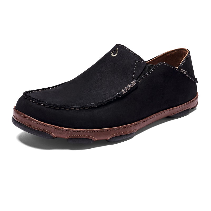 OLUKAI Moloa Men's Premium Leather Shoes, Easy Slip On & Off Design, Casual & Versatile Loafer, Drop-in Heel & Enhanced Traction, Black/Toffee, 13 - Image 1
